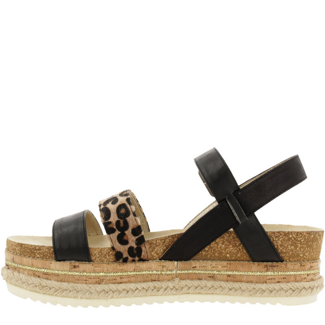 Sandale Schwarz mit Leoprint 886033F1S_BLCKTD