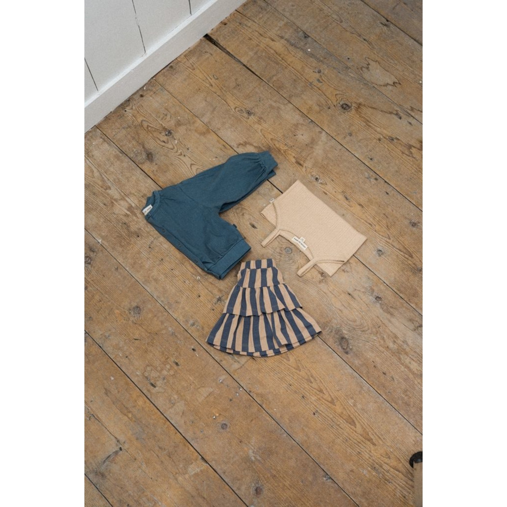House of Jamie HOJ - Ruffled Skirt - Blue & Sesame Stripes