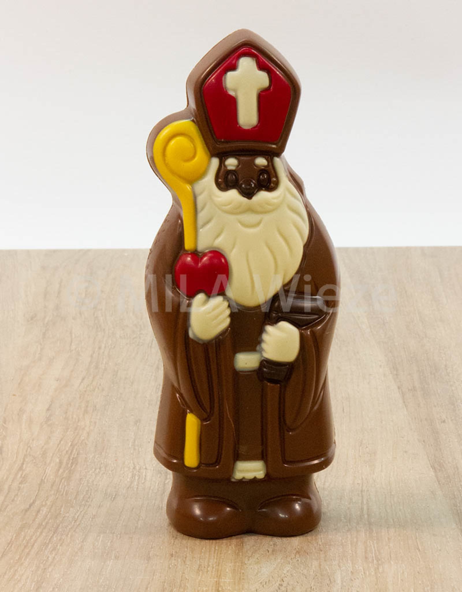 Lachende Sint deco - 150 gr - 20 cm - melk of fondant chocolade