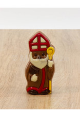 Lachend Sintje met boek of Pietje met cadeautje deco  - 35 gr - 10,5 cm - melkchocolade