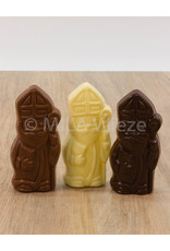 Lachend Sintje met boek of Pietje met cadeautje - 35 gr - 10,5 cm - melk-, witte of fondant chocolade