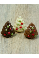 Kerstboom praliné (melk, wit en fondant) - 9 stuks in mica met kerstlabel