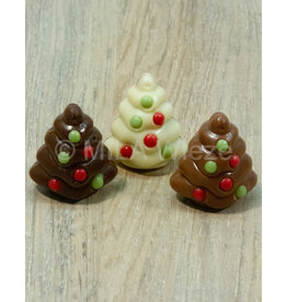 Kerstboom praliné (melk, wit en fondant) - 9 stuks in mica met kerstlabel