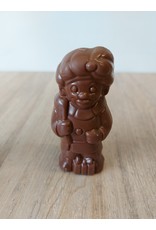 Lachend Sintje met boek of Pietje met cadeautje - 35 gr - 10,5 cm - melk-, witte of fondant chocolade