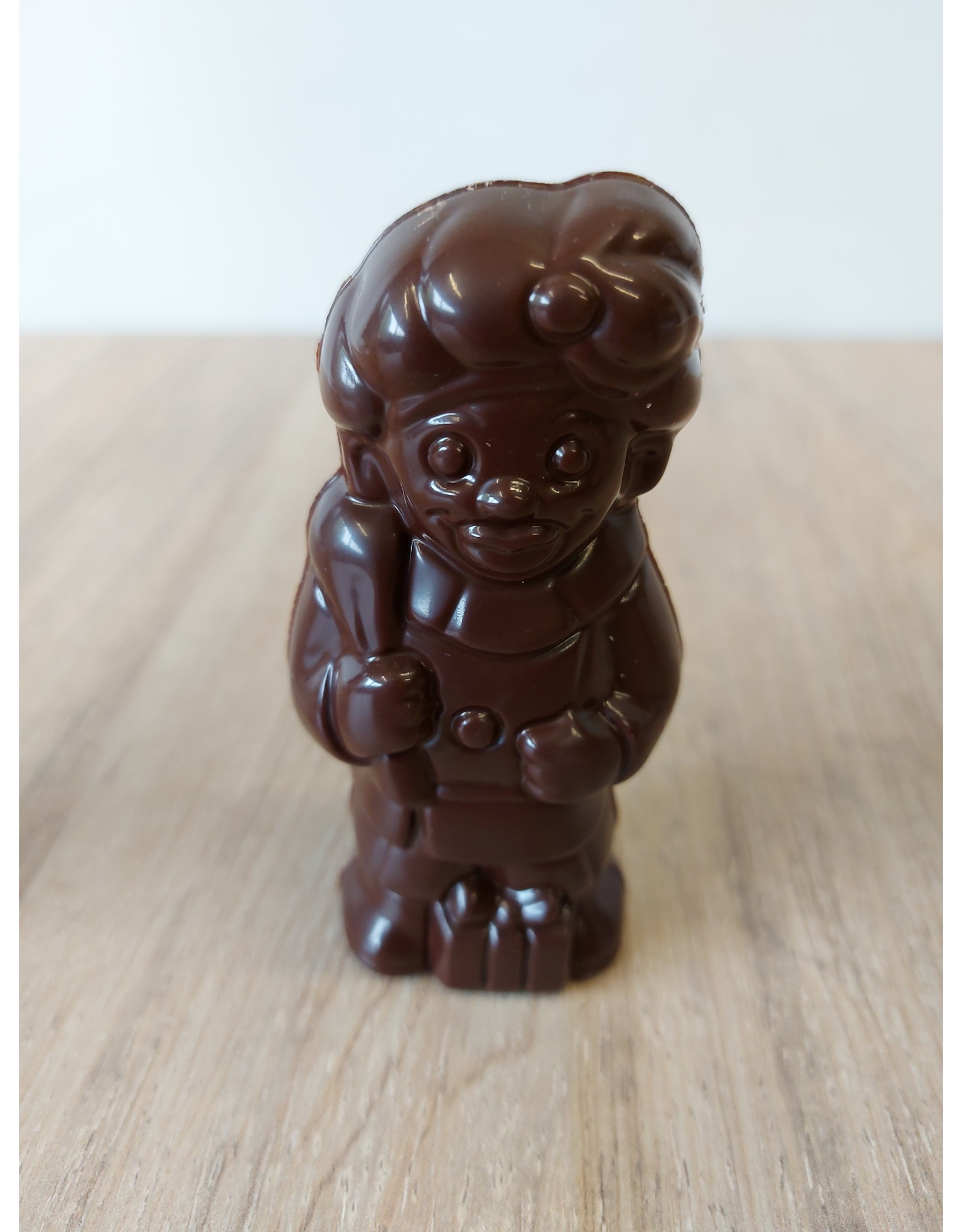 Lachend Sintje met boek of Pietje met cadeautje - 35 gr - 10,5 cm - melk-, witte of fondant chocolade