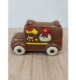 Sint en piet in busje  deco - 17 cm - 200 gr  - Callebaut chocolade