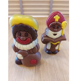 Vrolijke piet of sint met boek 12 cm - deco melk chocolade