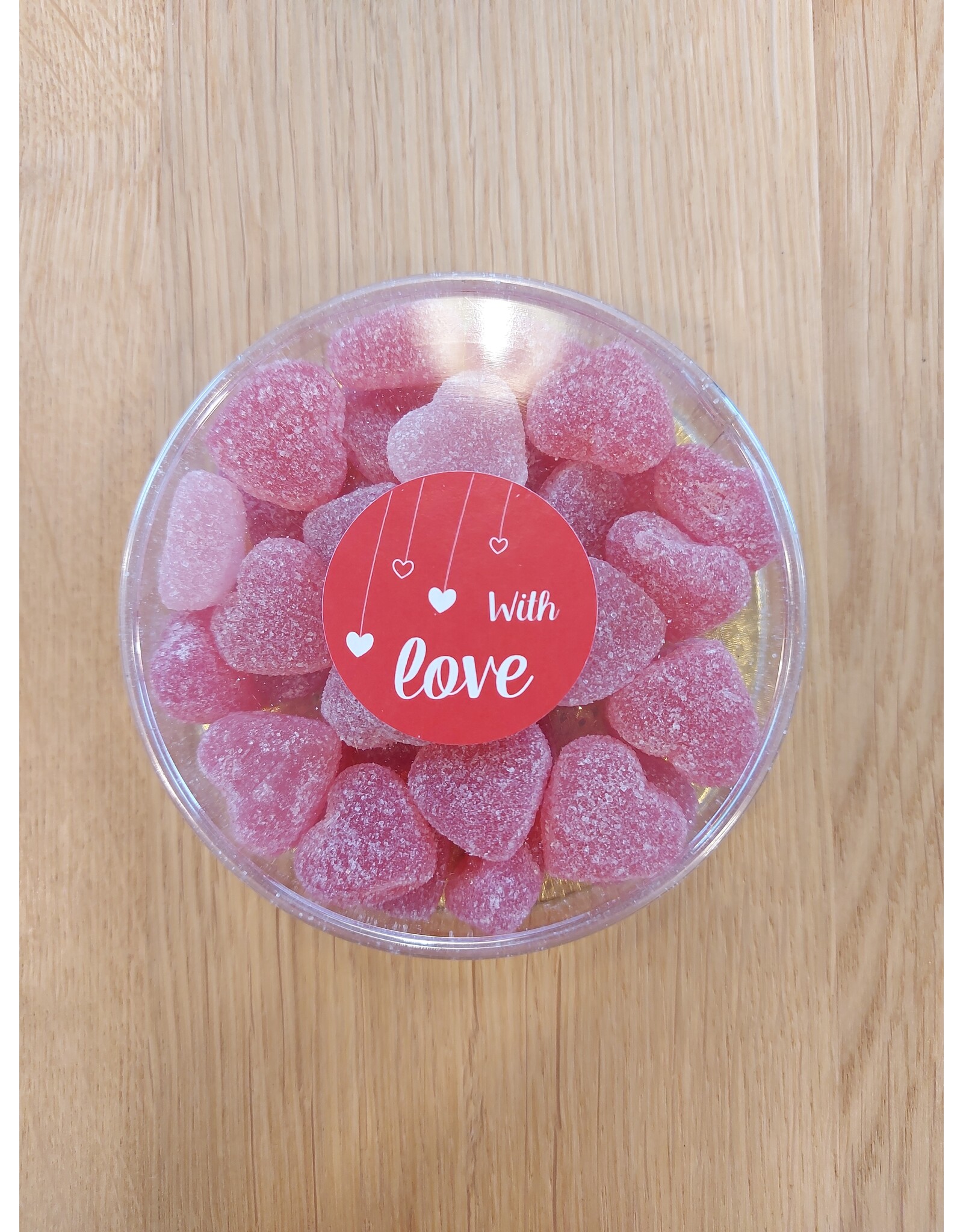 MILA Rond doosje vol frambozen hartjes