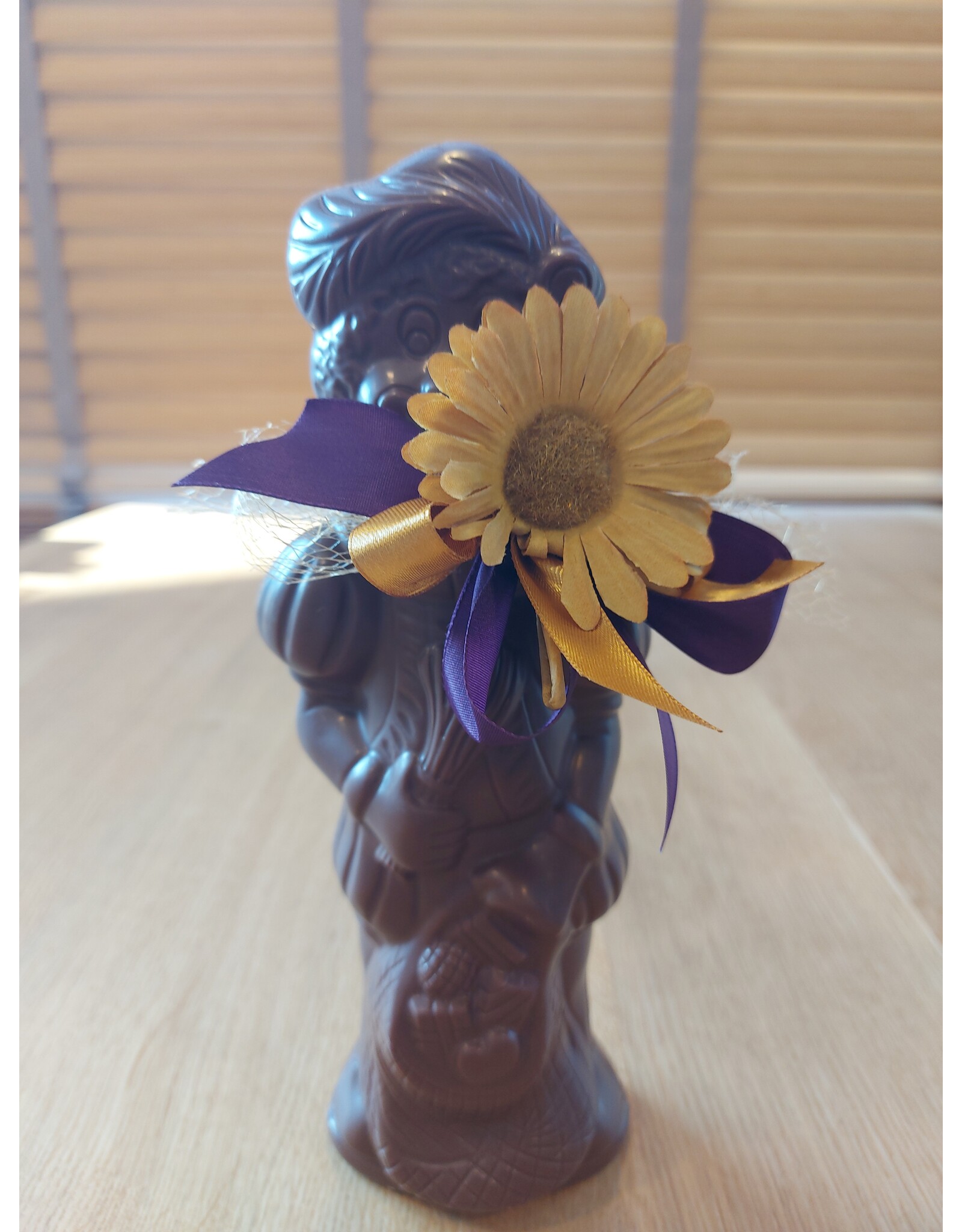 Lachende piet - 250 gr - 25 cm -melk, wit  of fondant chocolade - luxe versiering