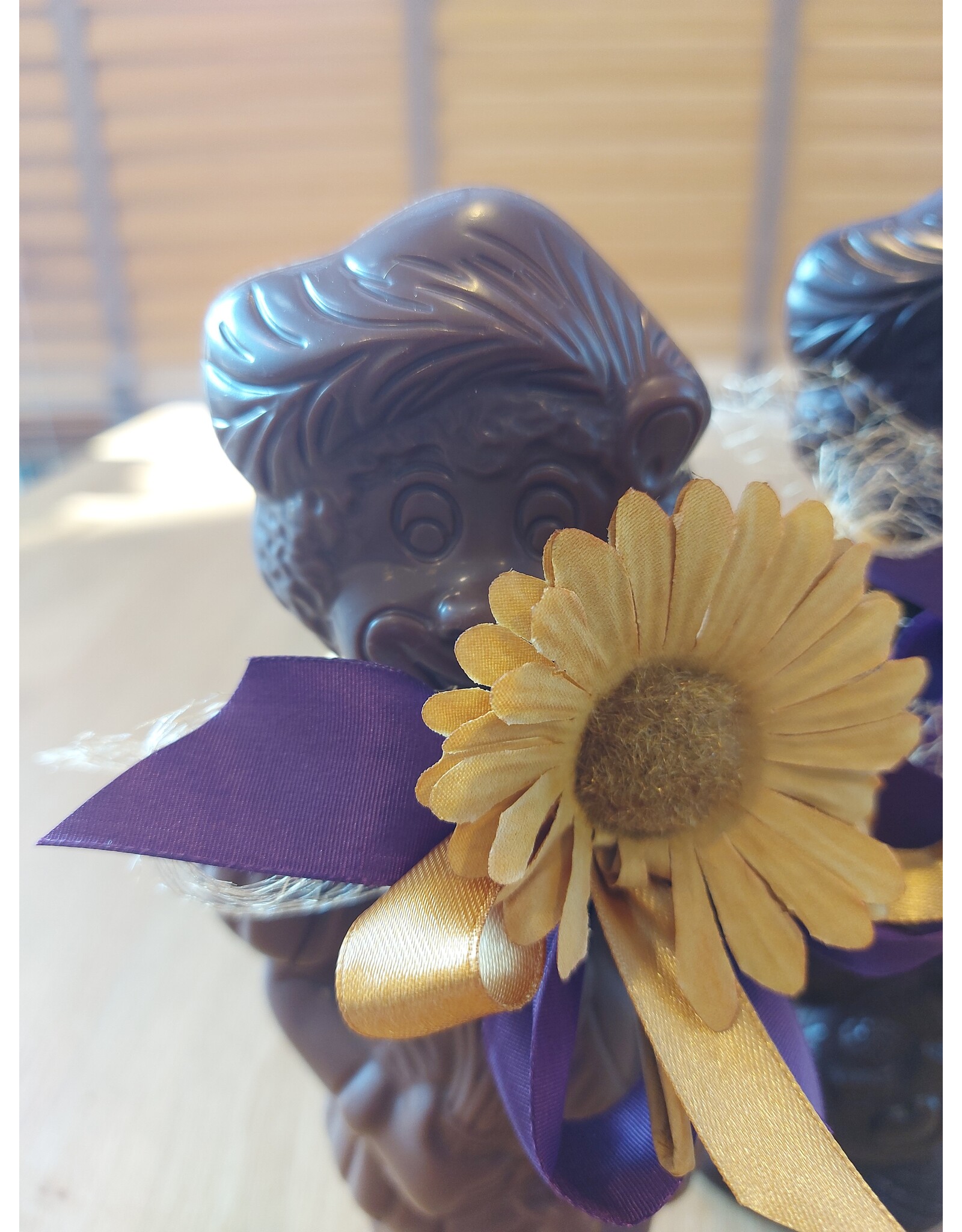 Lachende piet - 250 gr - 25 cm -melk, wit  of fondant chocolade - luxe versiering