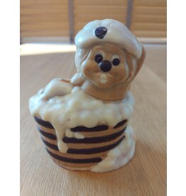 Piet in bad -  marbré melk chocolade 15 cm verpakt in mica met strik