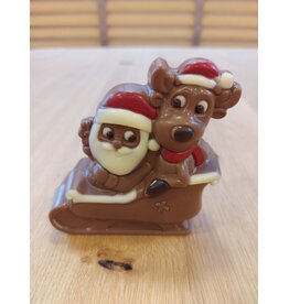 Chocolade kerstman met eland in de slee Melk deco - 13 cm