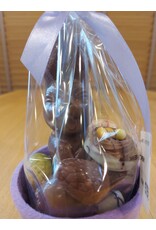 Paasgeschenk - lachhaasje met eitjes en ... in  lila bloempotje