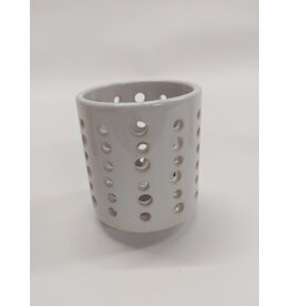 Theelicht wit geglazuurd - met gaatjes - 8 cm hoog