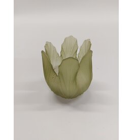Theelicht mat glas groen - bloemvormig - 9 cm hoog
