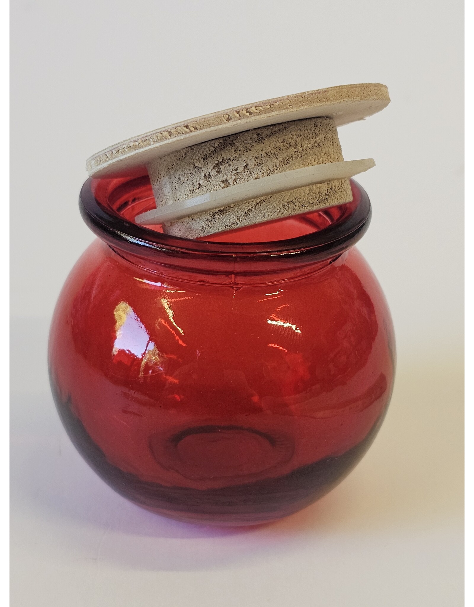 MILA Glazen potje rood met houten deksel
