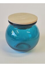 MILA Glazen potje blauw met houten deksel