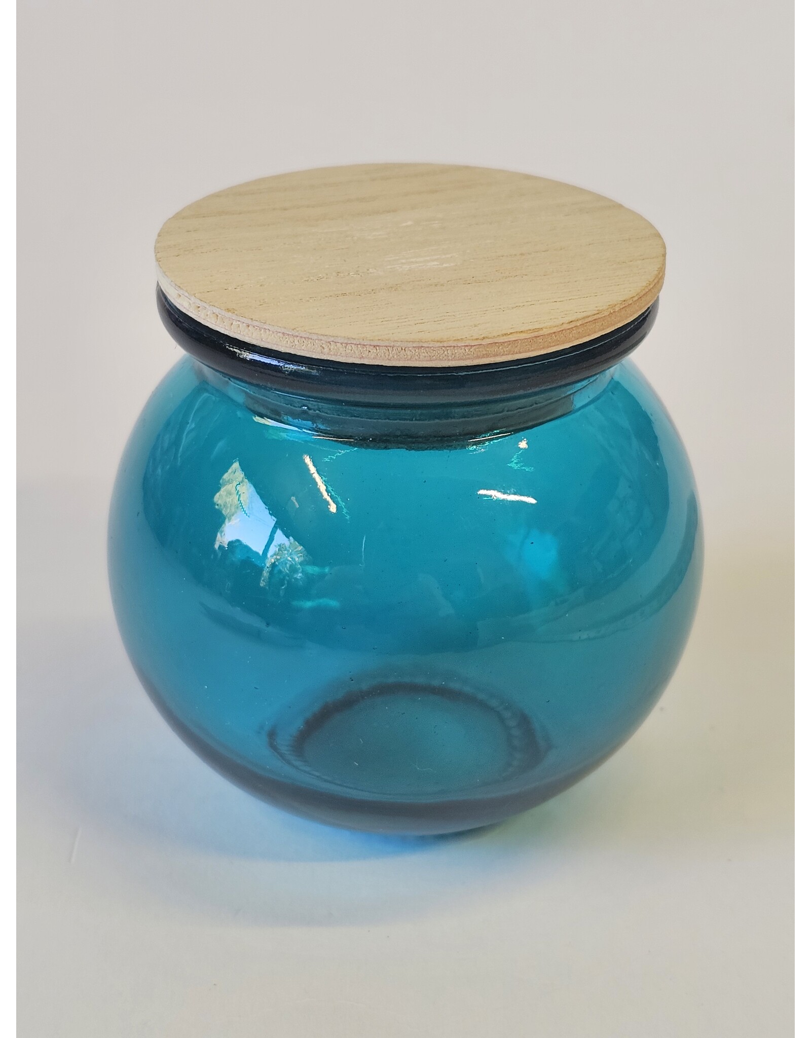 MILA Glazen potje blauw met houten deksel