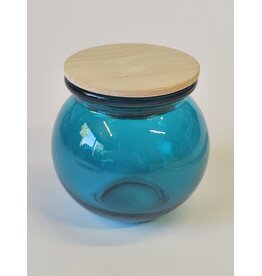 MILA Glazen potje blauw met houten deksel