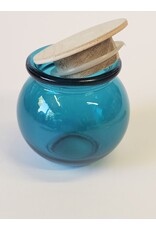 MILA Glazen potje blauw met houten deksel