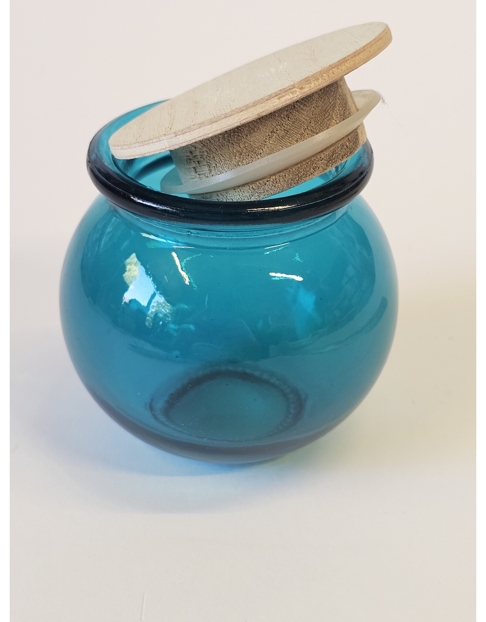MILA Glazen potje blauw met houten deksel