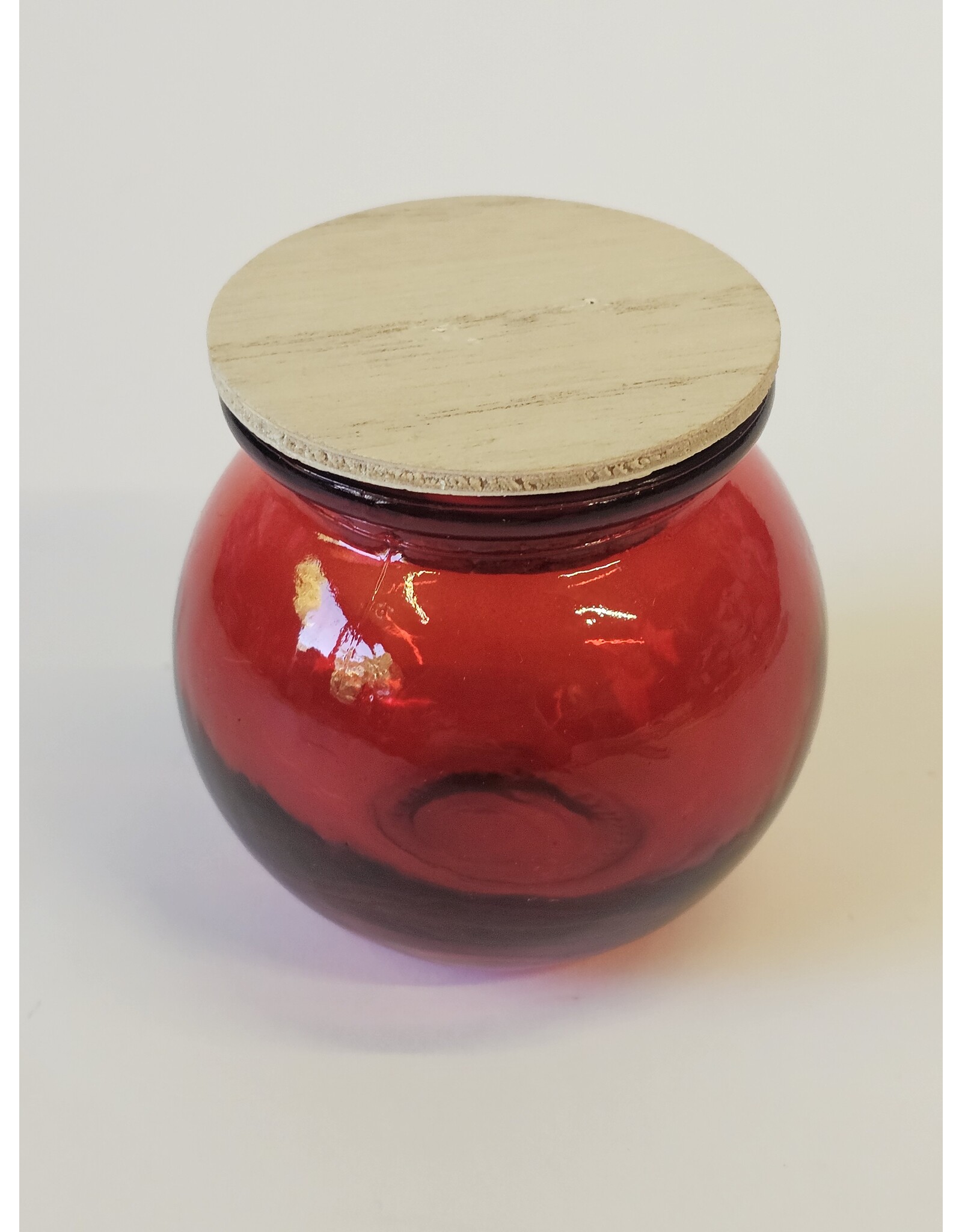 MILA Glazen potje rood met houten deksel
