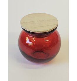 MILA Glazen potje rood met houten deksel