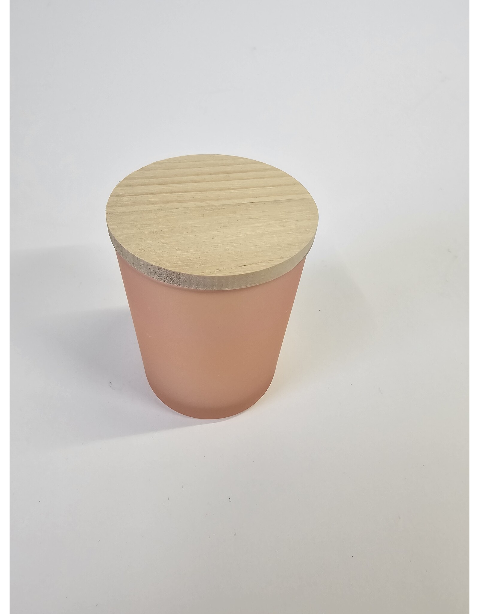 MILA Kaars in glaasje roos, met houten deksel