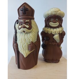 Sint met brilletje of vrolijke piet - 28 cm - Callebaut chocolade  - 450 gr