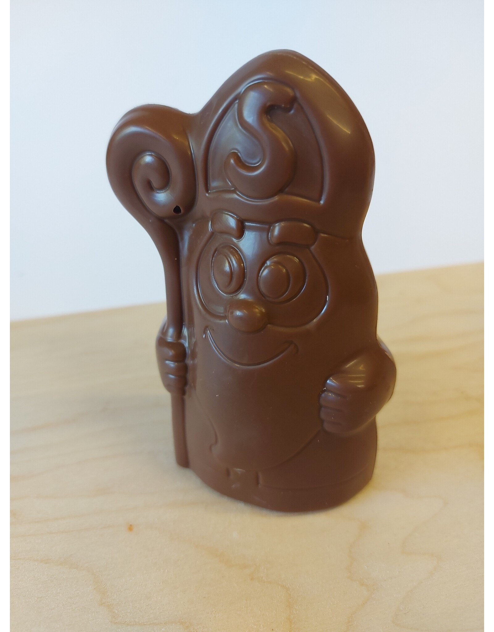 Lachende sint of sint - 80 gr  - Callebaut chocolade  - 11.5 cm