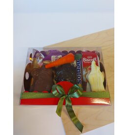 sint geschenk ; rechthoekige box met  chocolade, nic nac, speculoos, mentos fruit, ..
