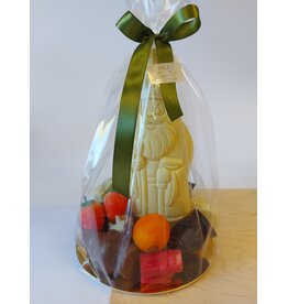 sint geschenk ; lachende sint 20 cm met zo veel lekkers