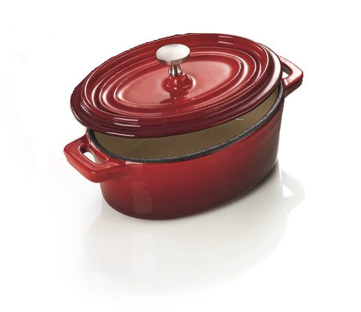 Bakmina Mini gietijzeren cocotte ovaal rood met deksel 12x9x5 cm