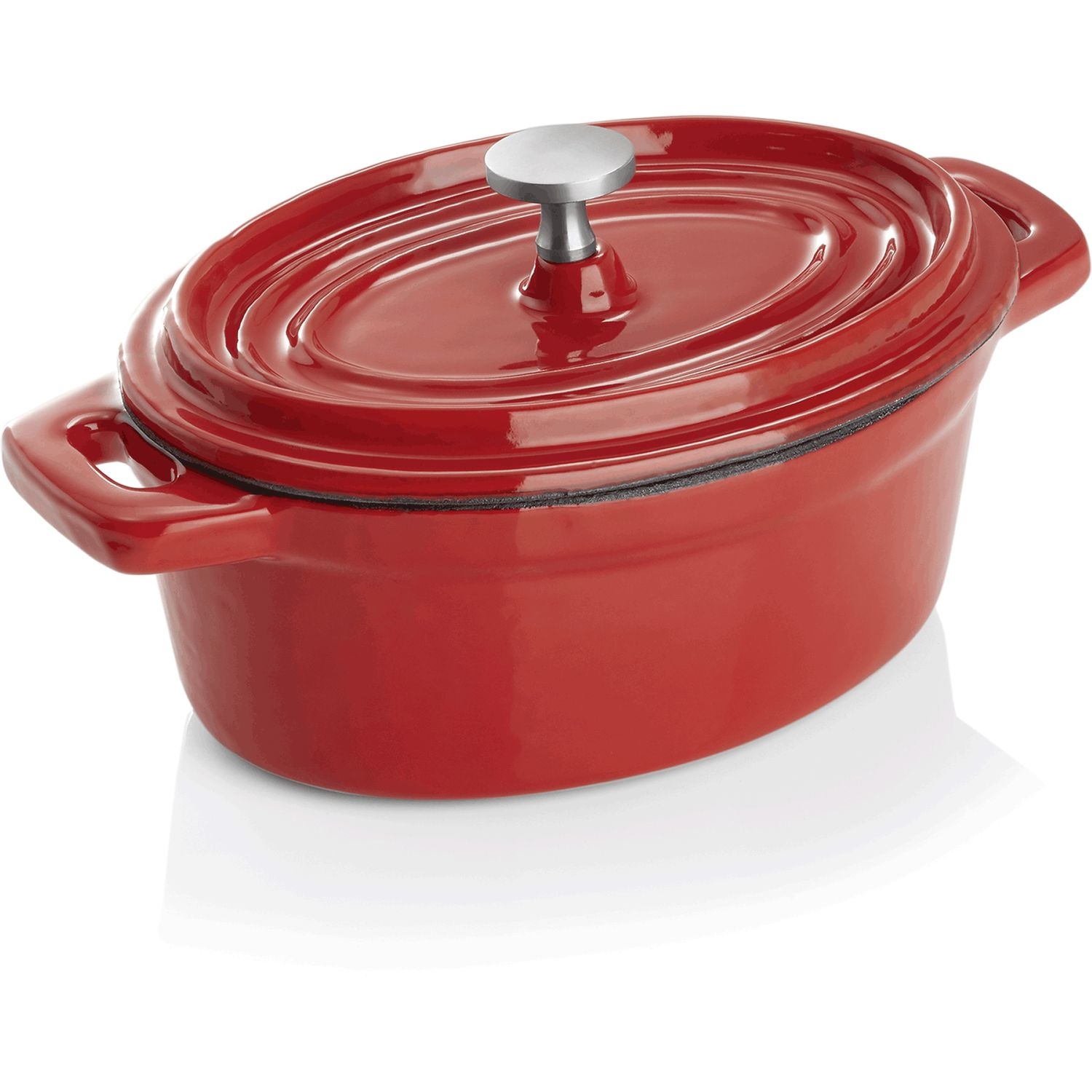 Bakmina Mini gietijzeren cocotte ovaal rood met deksel 12x9x5 cm