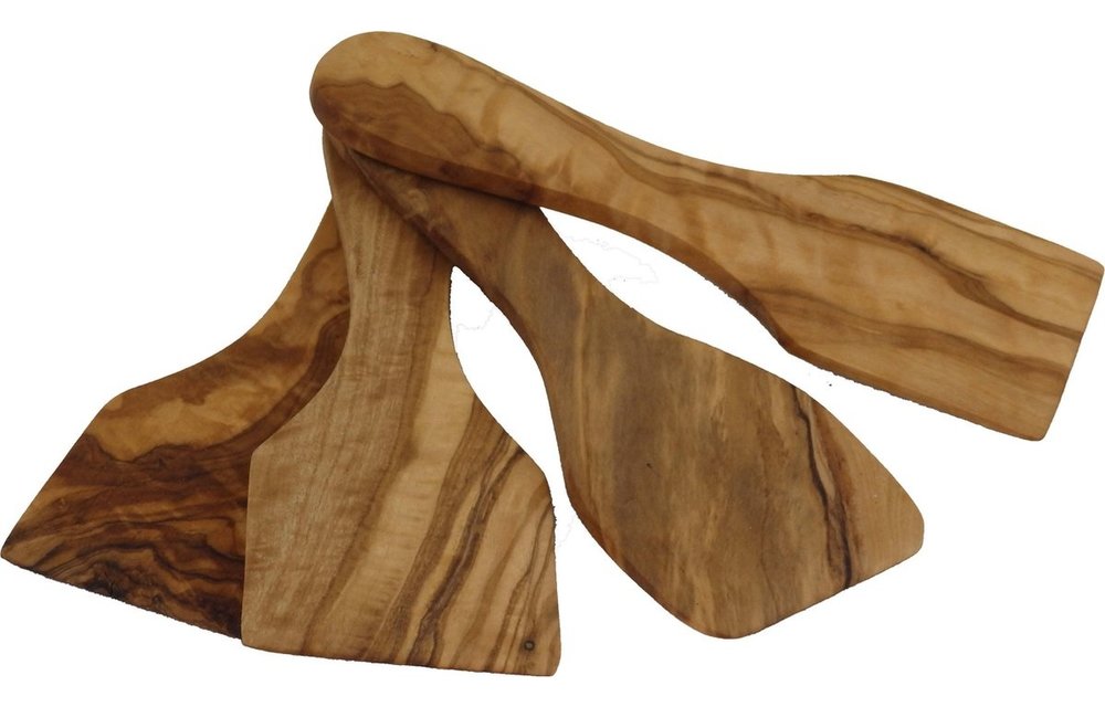 Bakmina 4 Handgemaakte gourmet / raclette spatels van olijfhout 15 cm lang