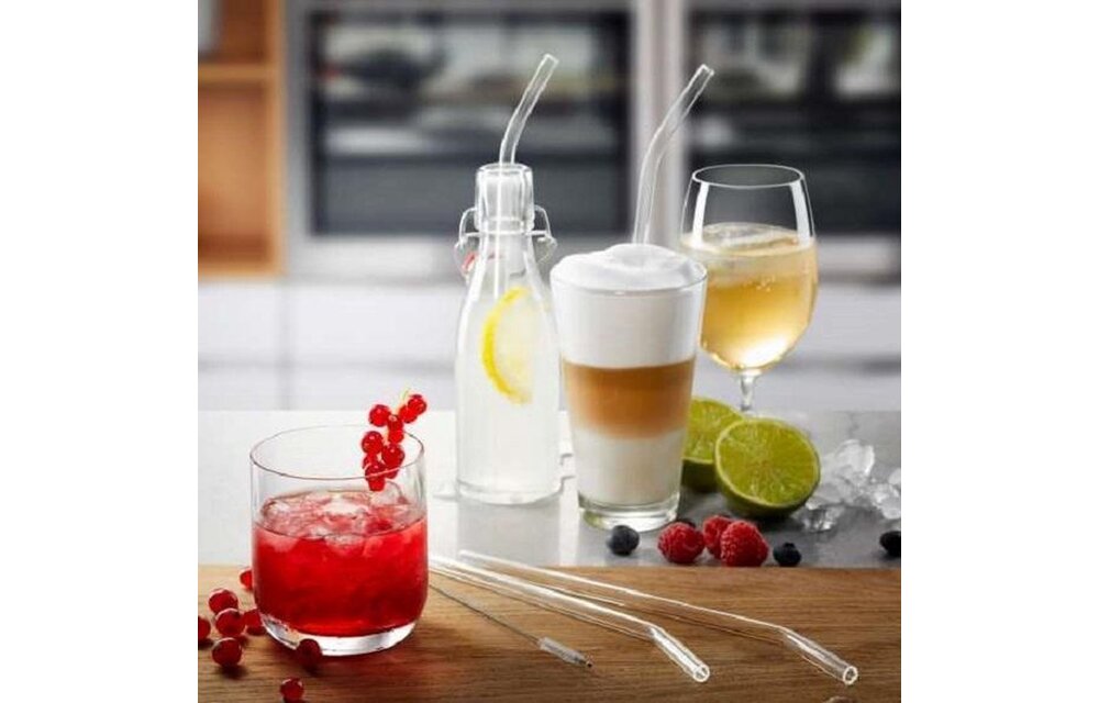 GEFU | FUTURE Drinkrietjes - Glas - Herbruikbaar - Gebogen - Set van 4