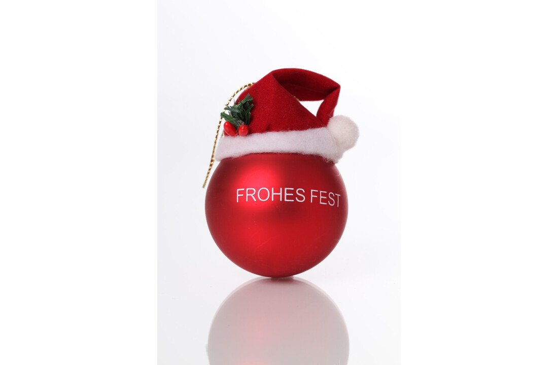 Kerstbal met kerstmuts 'Frohes Fest' Ø 5 cm