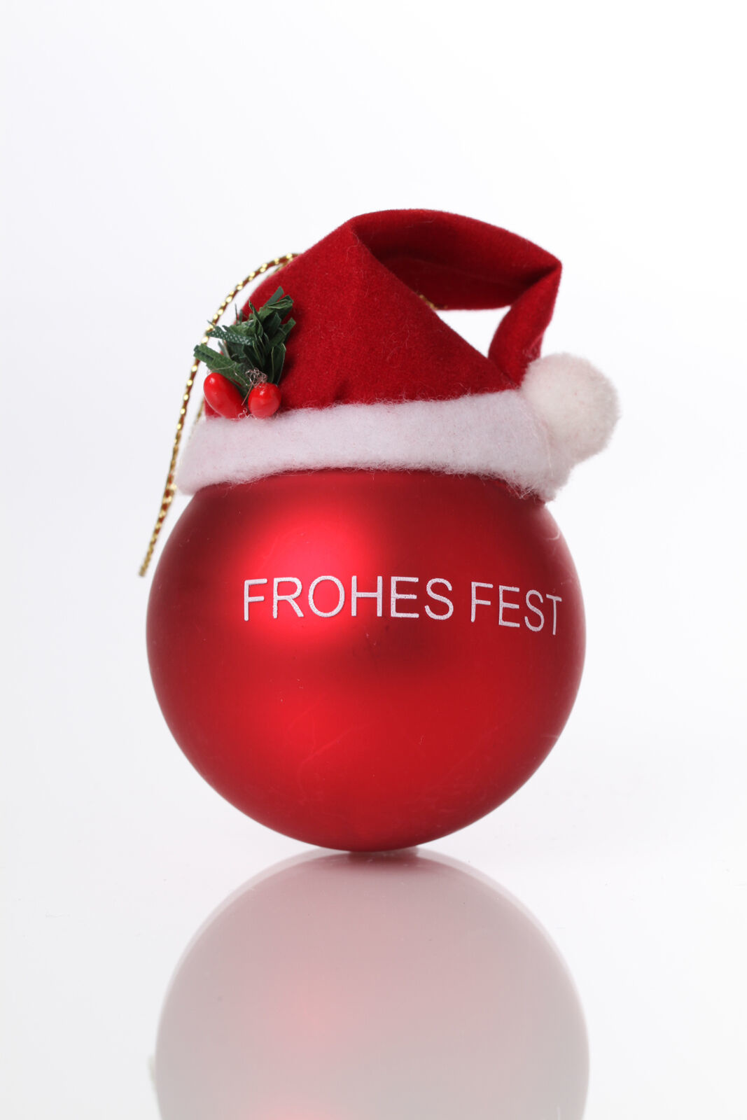 Weihnachtskugel mit Weihnachtsmütze 'Frohes Fest' Ø 5 cm