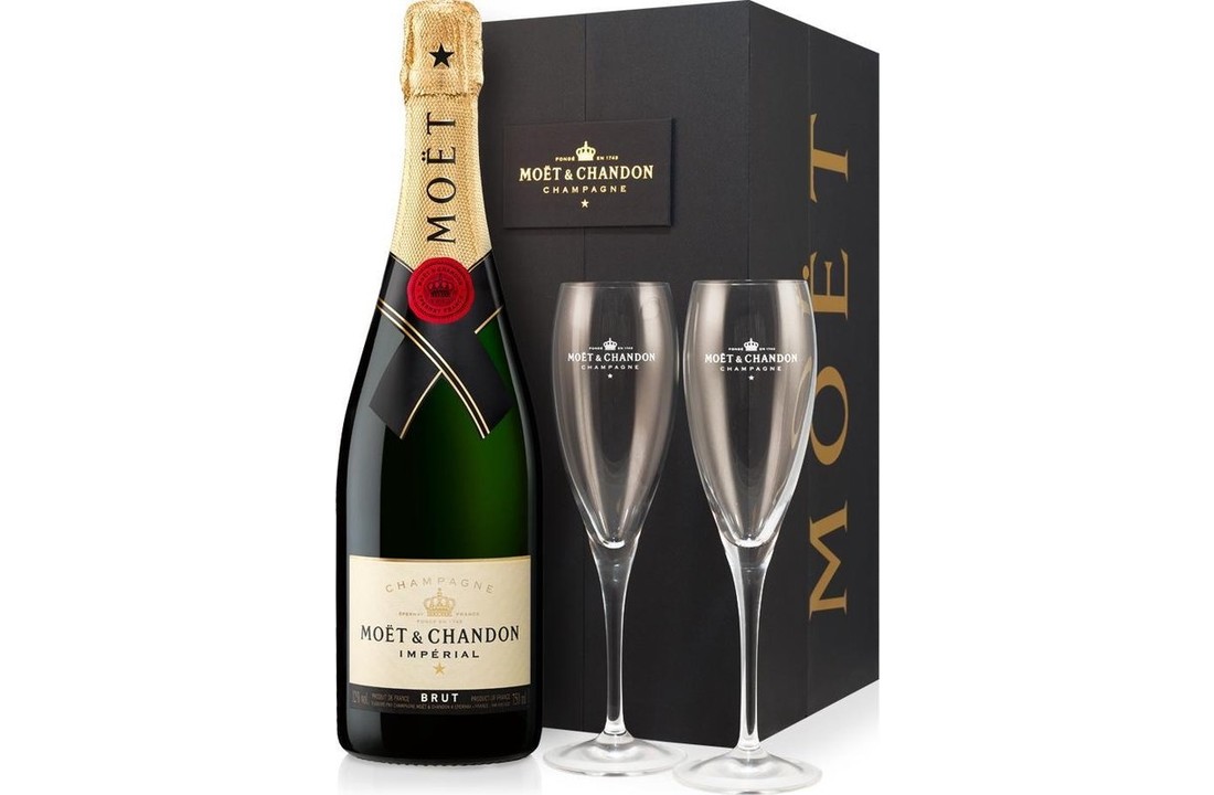 Champagne Moët & Chandon Brut Imperial in luxe koffer met 2 glazen