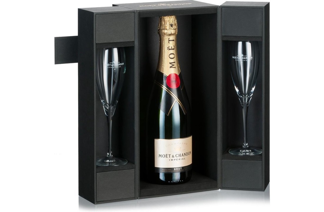 Champagne Moët & Chandon Brut Imperial in luxe koffer met 2 glazen