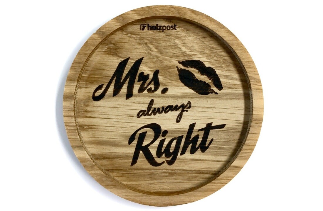 Eikenhouten onderzetter Ø 11,2 cm Mrs. Always Right