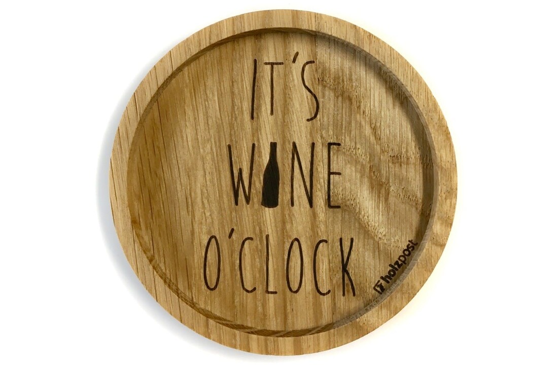 Eikenhouten onderzetter Ø 11,2 cm It's wine o'clock