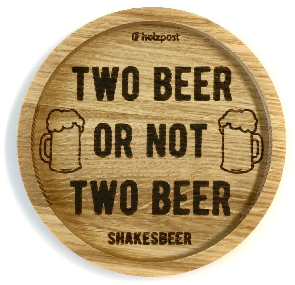 Eikenhouten onderzetter Ø 11,2 cm Two beer or not to beer