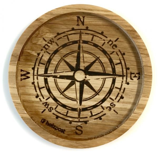 Oak wood coaster Ø 11.2 cm Compass