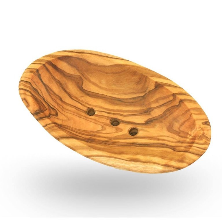 Zeepschaal ovaal van olijfhout met een gleuf aan de onderkant 16 cm