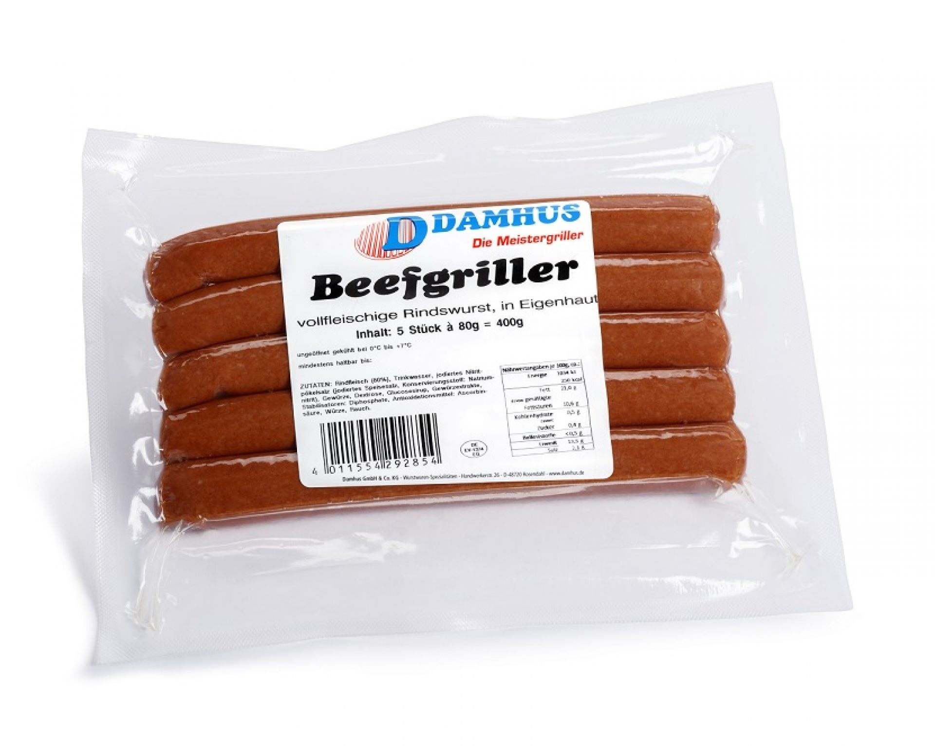 Beef sausage in its own tender skin, seasoned with spicy chilli.