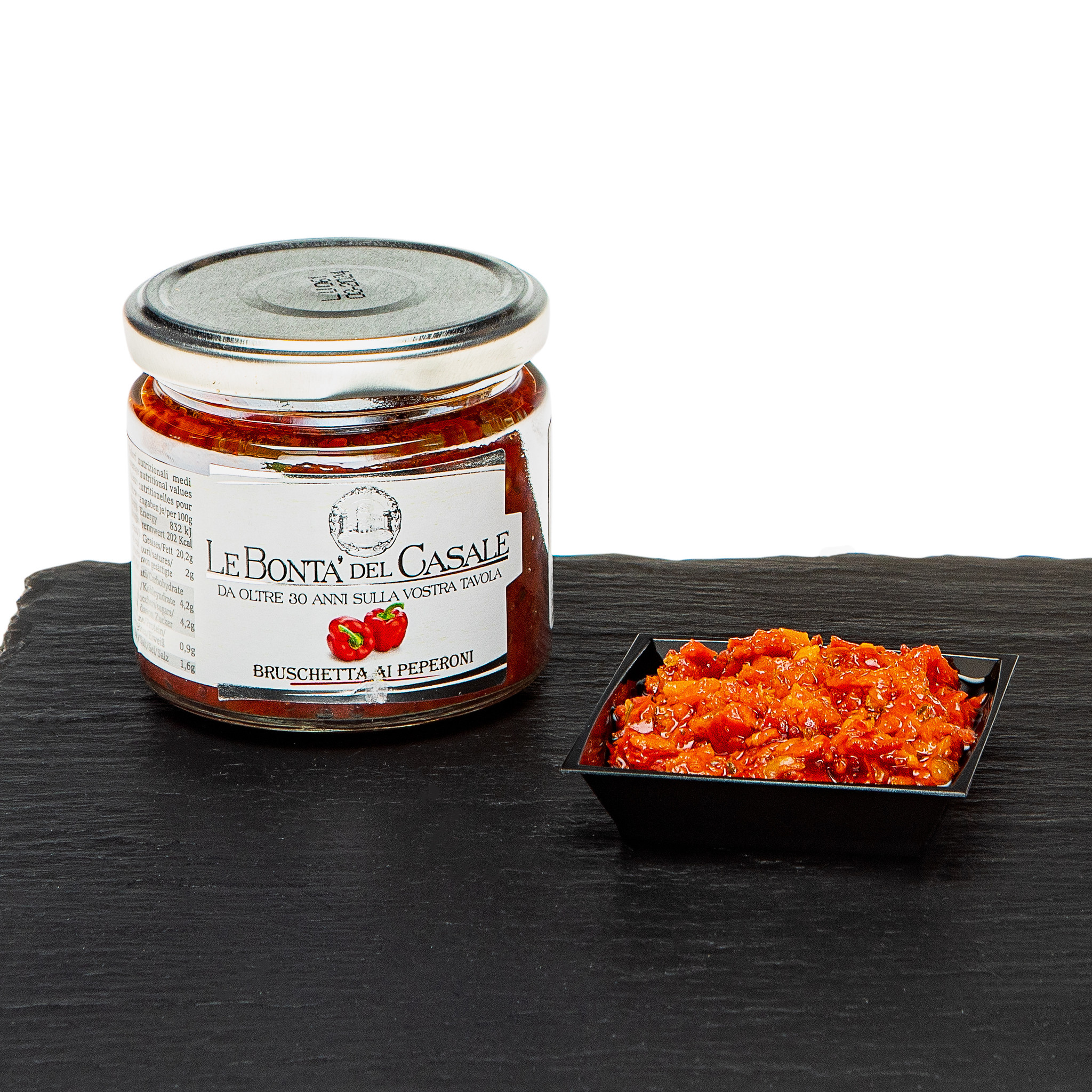Deze bruschetta is gemaakt van de beste Italiaanse paprika’s.