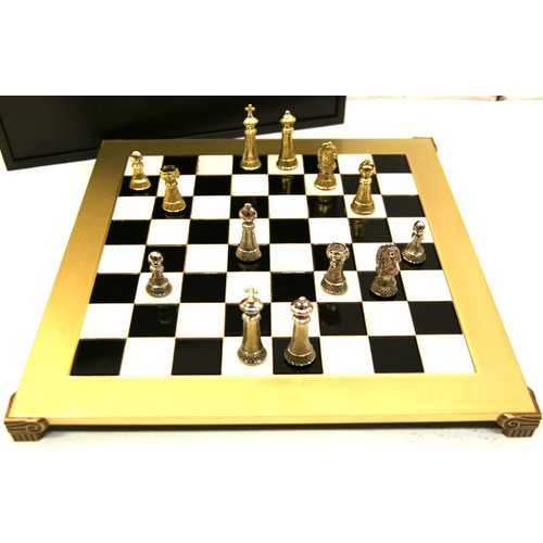 Manopoulos Schachbrett Bronze beschichtet , Classic Metal Staunton gross, Holzbox 44 x 44 cm