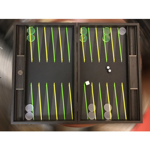 Manopoulos Backgammon „UV B“ Kunstleder schwarz & Points neon gelb & grün  48 x 30 cm