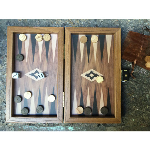 Manopoulos Mini Backgammon Walnuss replica 20 x 12 x 4